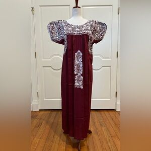 San Antonino Maxi Dress,Oaxaca Mexican dress.Hand Embroidered with Silk Threads.